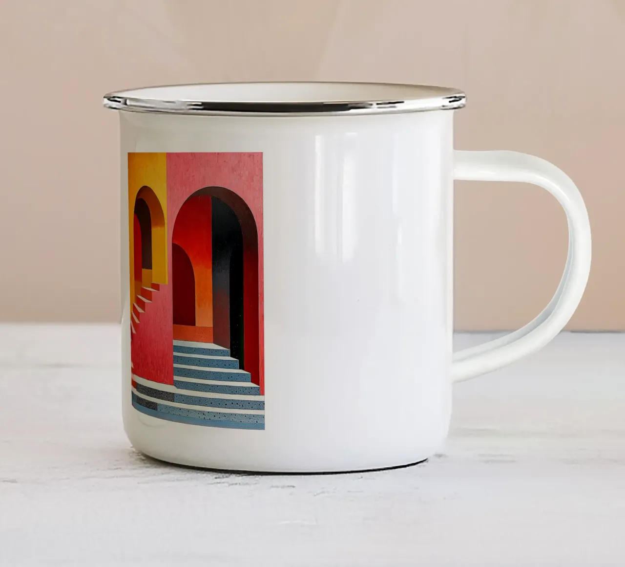 Surrealismus Architektur Design Geometrie Emaille Tasse von Nikis Art Studio