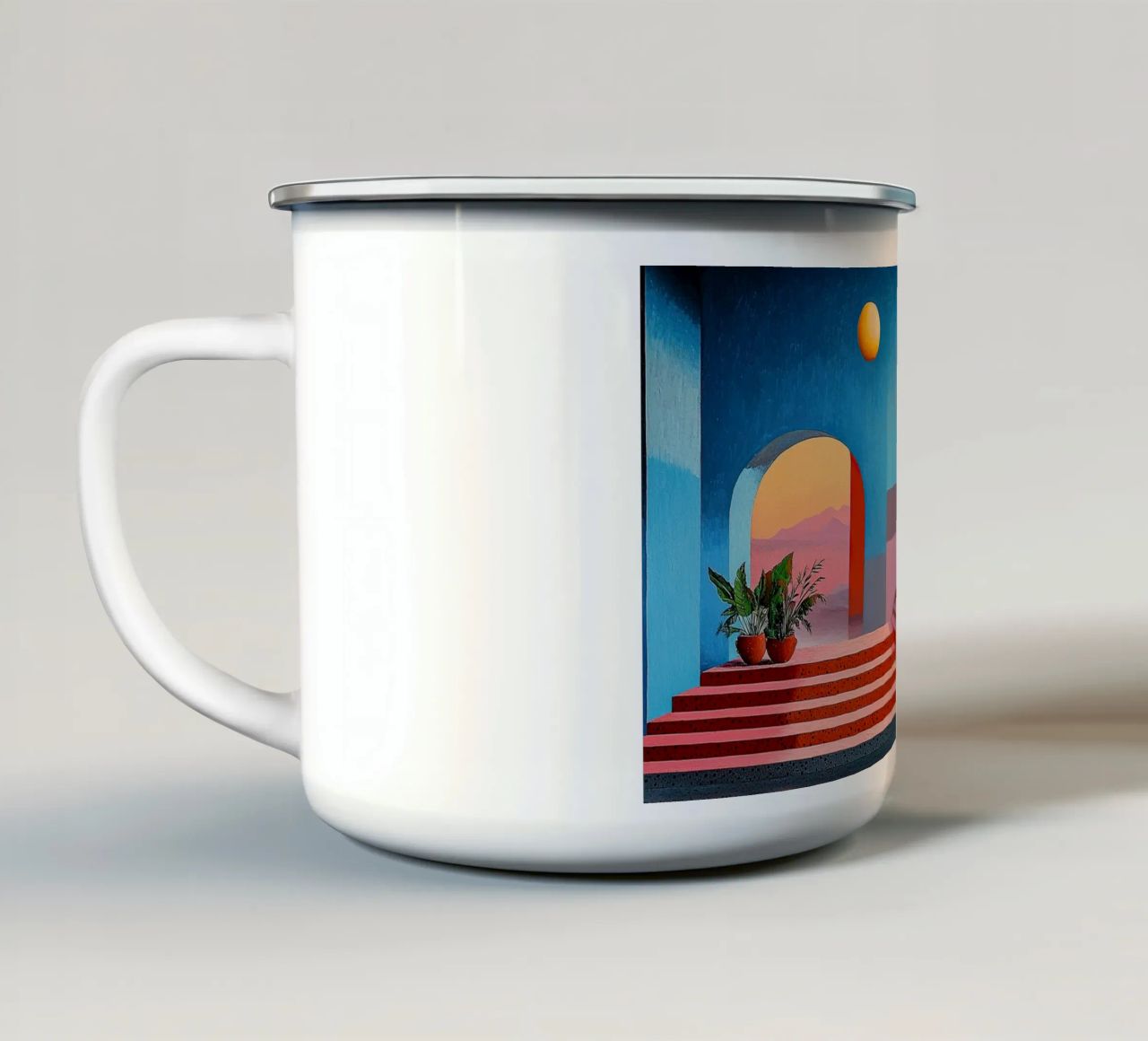Surrealism Architecture Design Geometry enamel mug by Nikis Art Studio