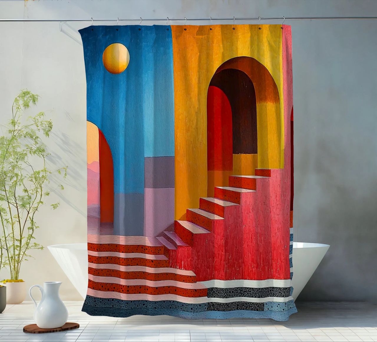 Surrealism Architecture Design Geometry shower curtain by Nikis Art Studio