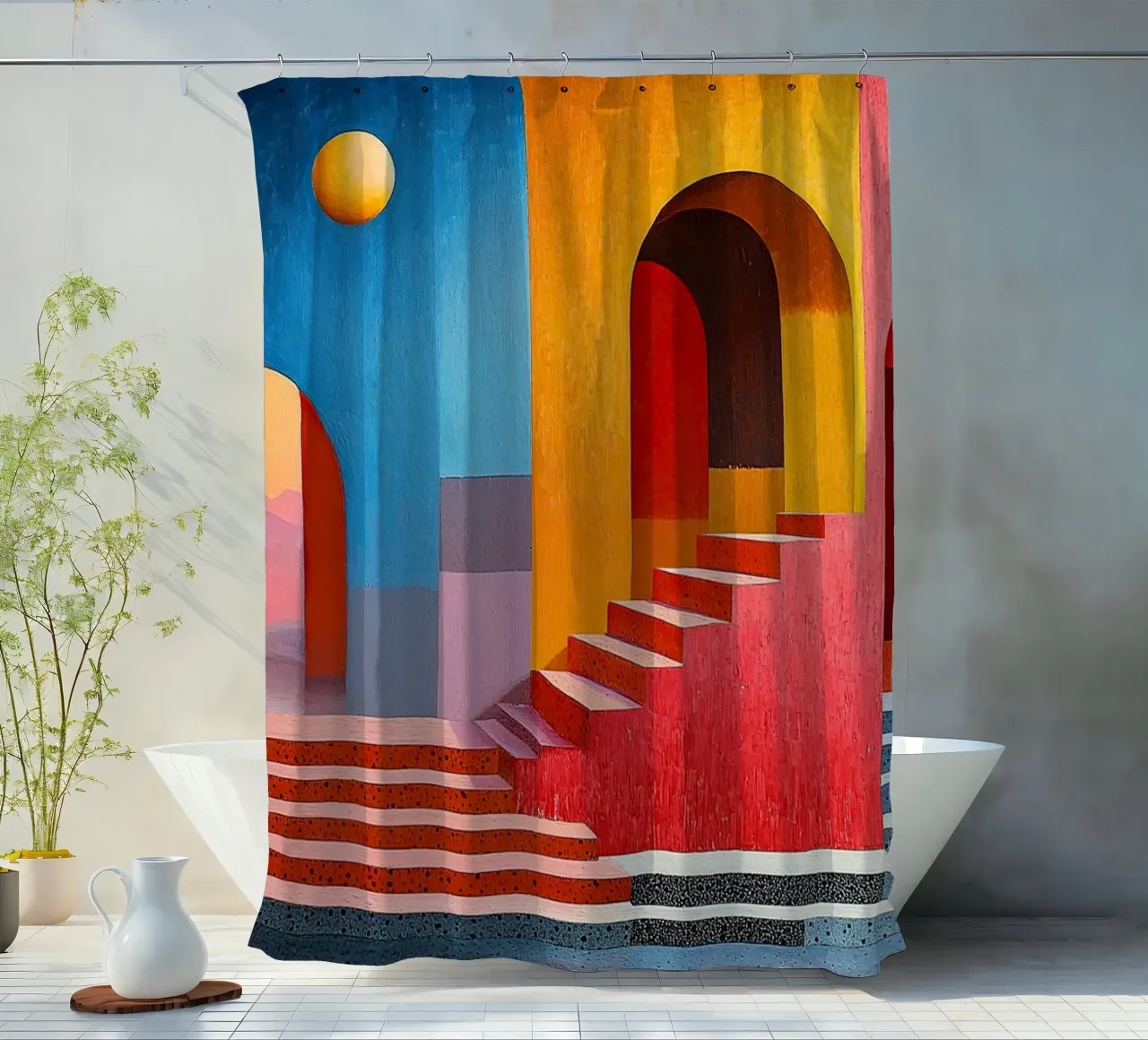 Surrealismo Arquitectura Diseño Geometría cortina de baño de Nikis Art Studio