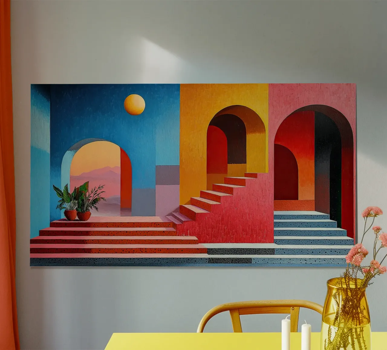 Surrealismus Architektur Design Geometrie Poster mit Holzrahmen von Nikis Art Studio