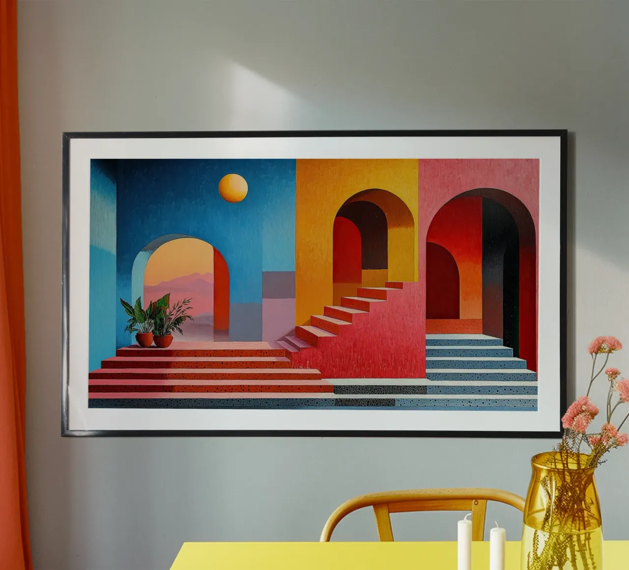 Surrealismus Architektur Design Geometrie Poster mit Holzrahmen von Nikis Art Studio