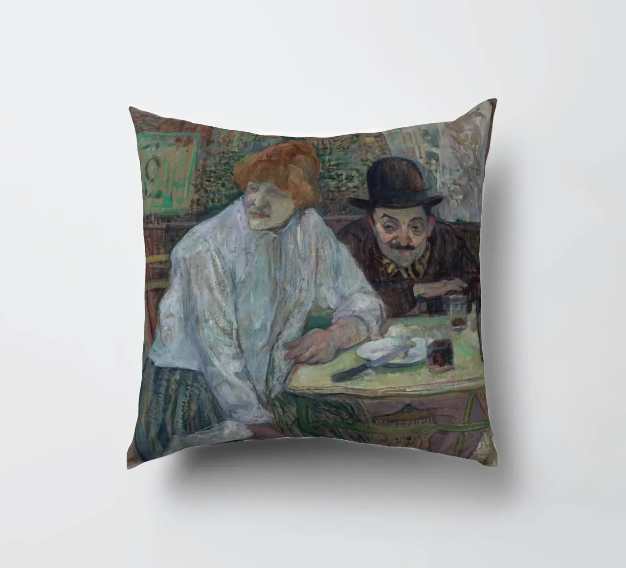 Henri de Toulouse-Lautrec - Al caffè La Mie cuscino da Timeless Artworks