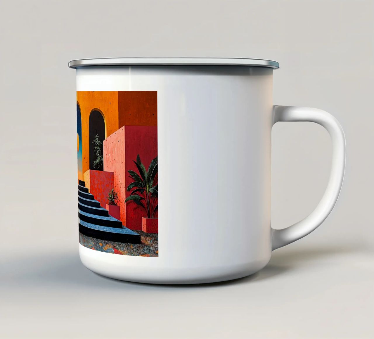 Surrealismus Architektur Design Geometrie Emaille Tasse von Nikis Art Studio