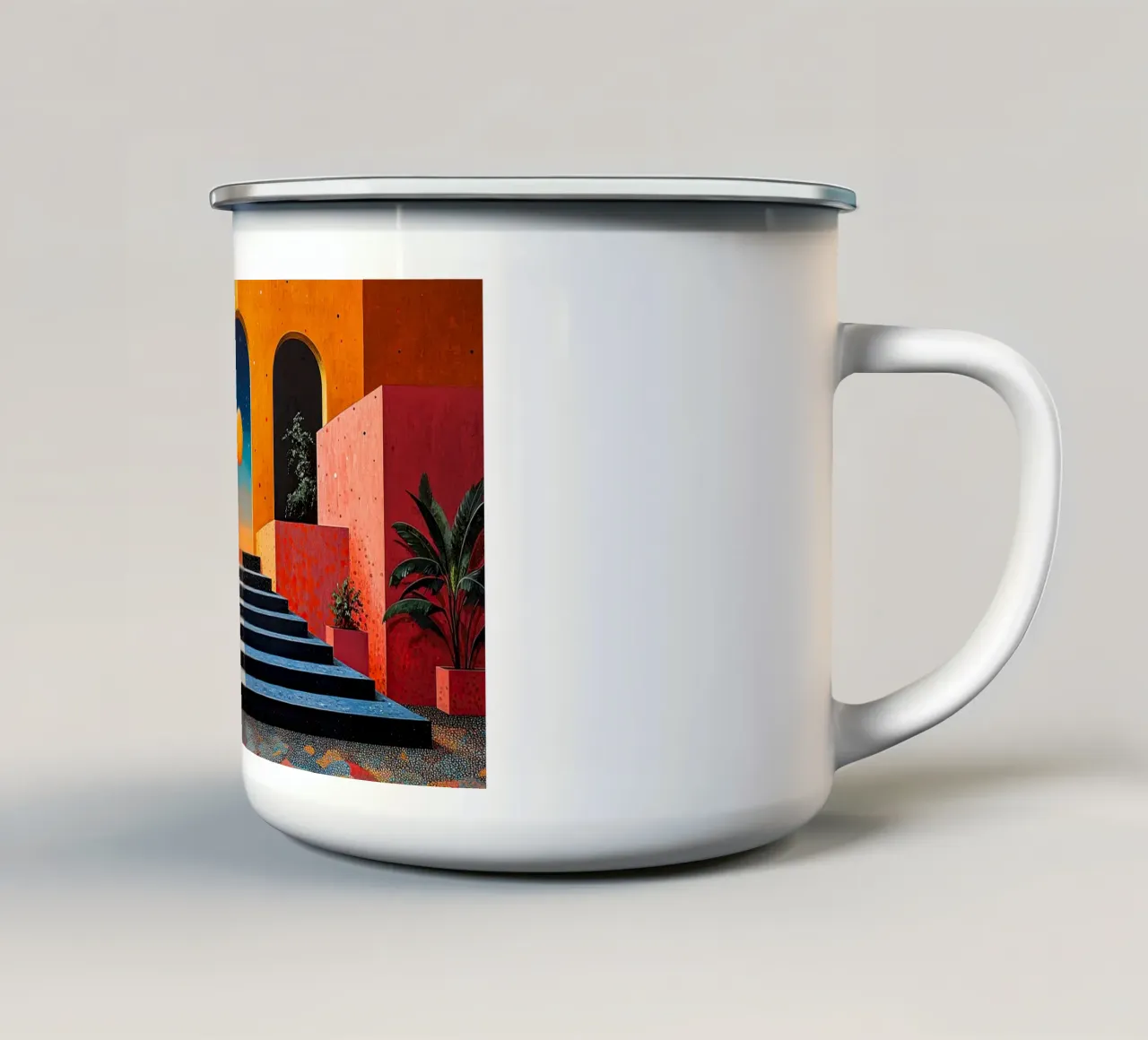 Surrealism Architecture Design Geometry enamel mug by Nikis Art Studio