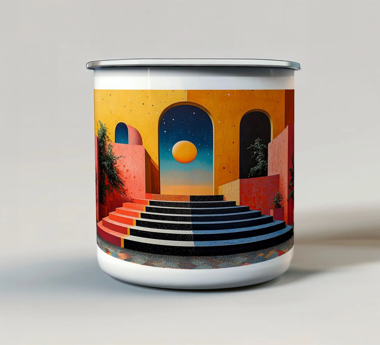 Surrealismus Architektur Design Geometrie Emaille Tasse von Nikis Art Studio