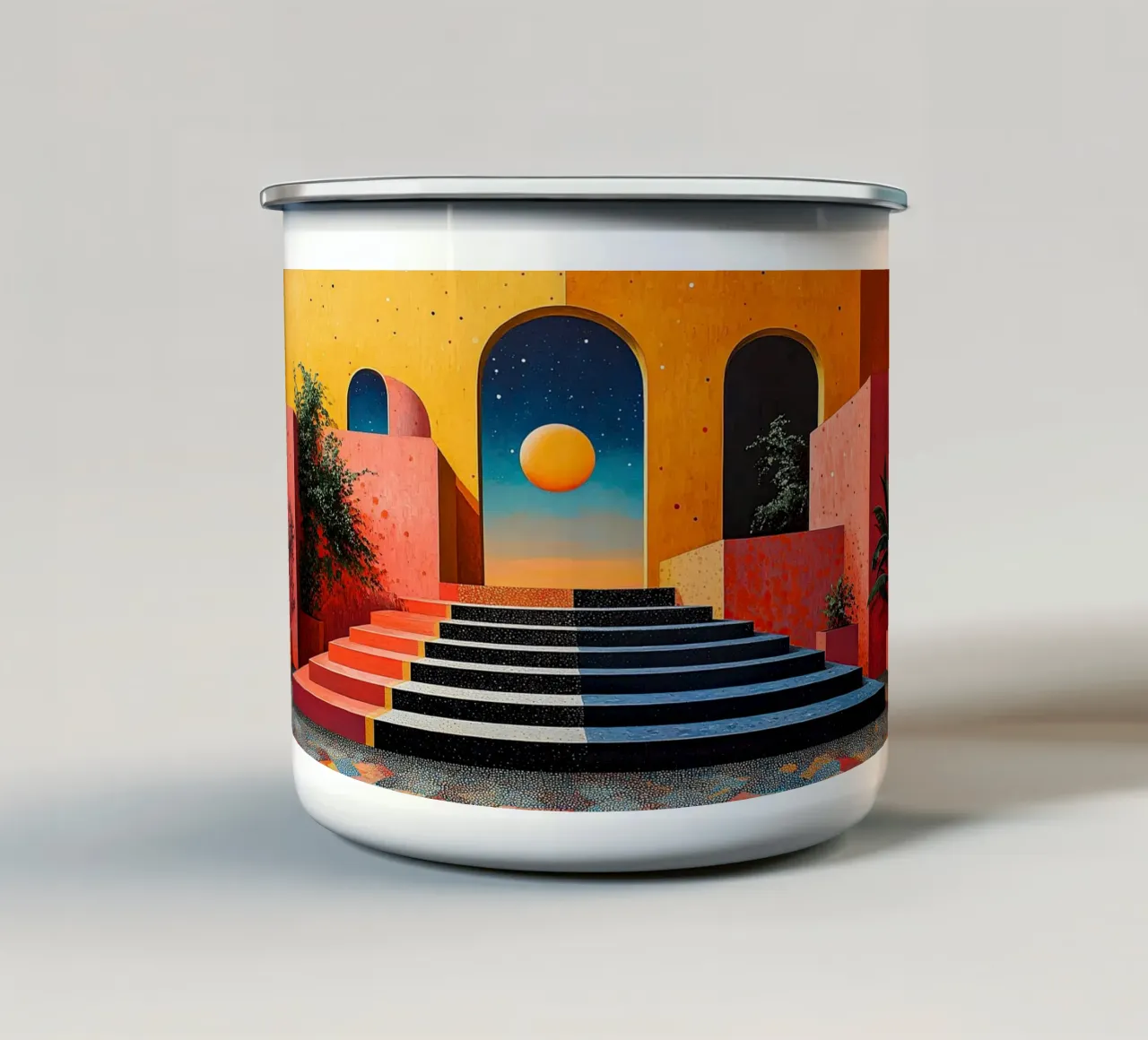 Surrealism Architecture Design Geometry enamel mug by Nikis Art Studio