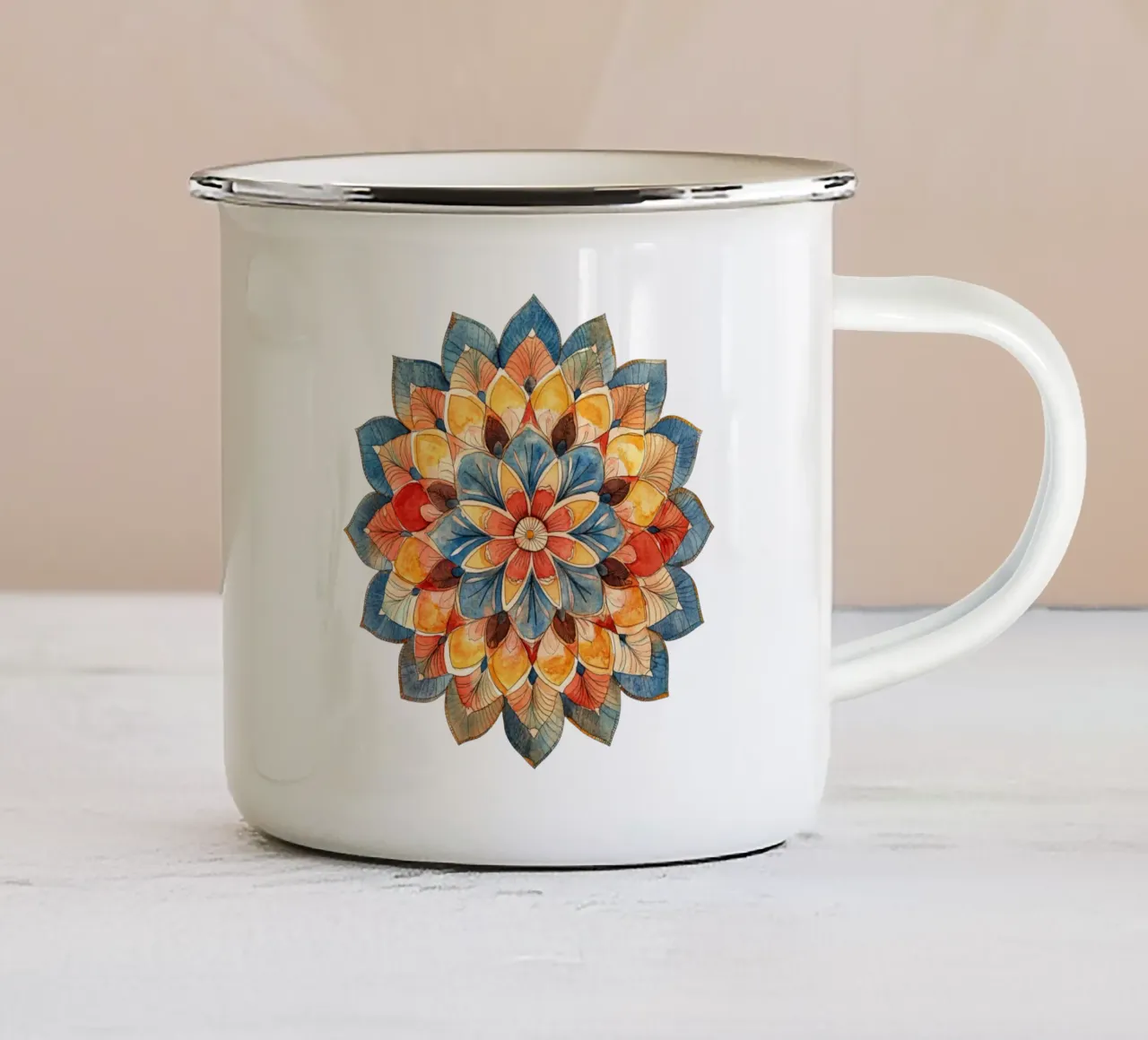 Mandala terrestre ad acquerello tazza in smalto da Spiritual Touch