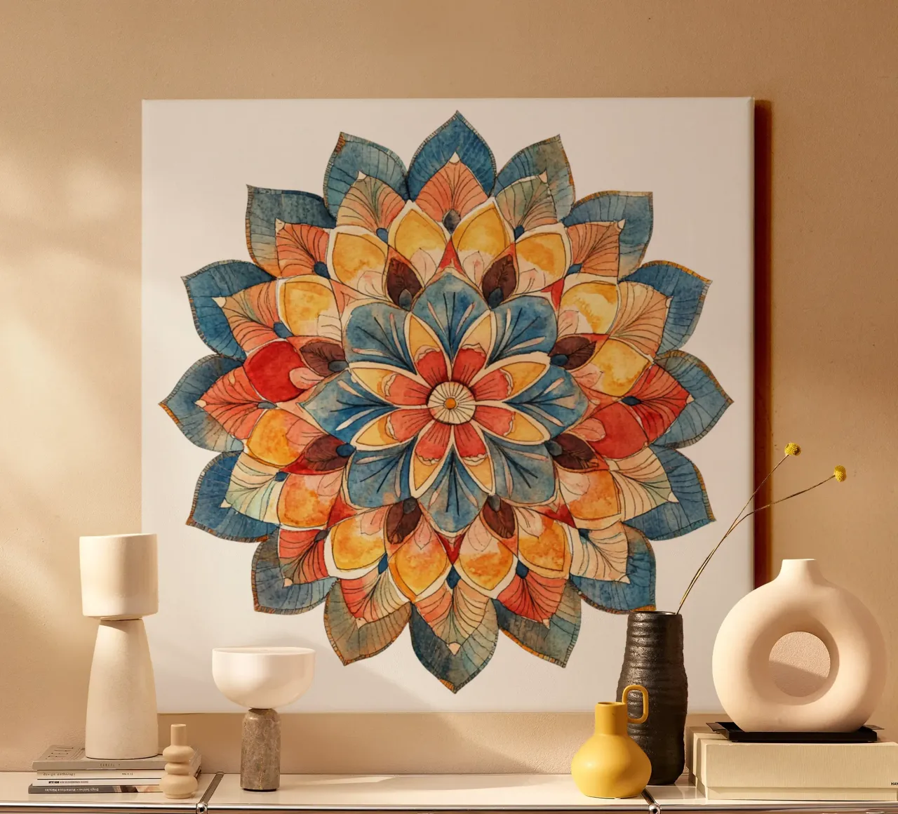 Mandala terrestre ad acquerello tela con Cornice a cassetta da Spiritual Touch