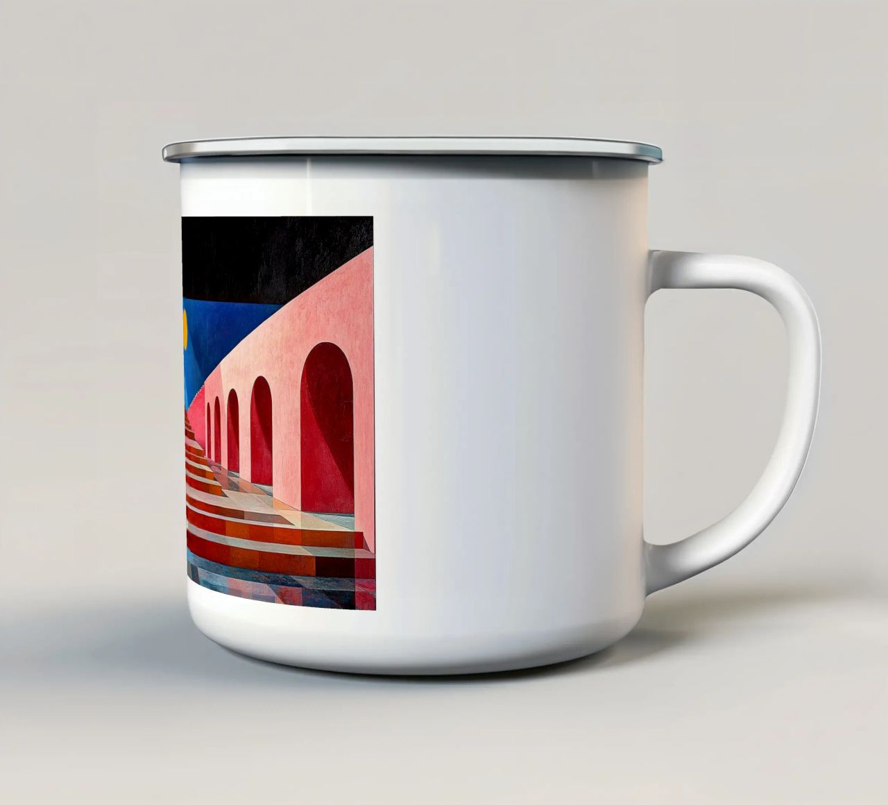 Surrealismus Architektur Design Geometrie Emaille Tasse von Nikis Art Studio