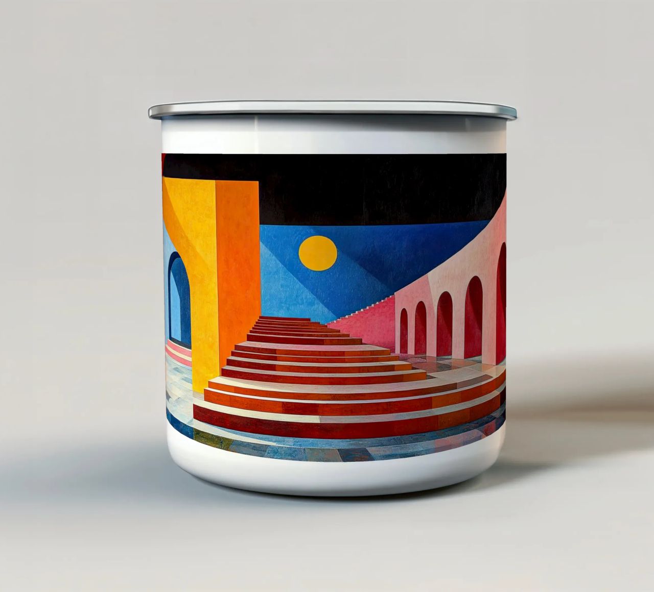Surrealismus Architektur Design Geometrie Emaille Tasse von Nikis Art Studio