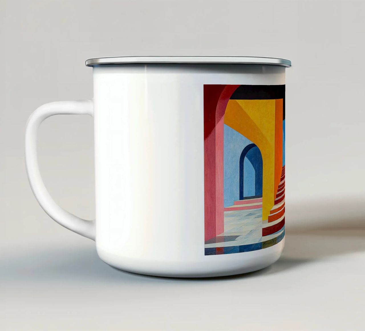 Surrealismus Architektur Design Geometrie Emaille Tasse von Nikis Art Studio