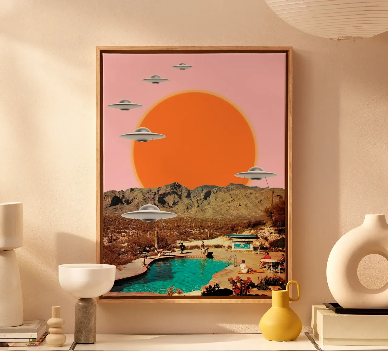 They've arrived (UFOs in the desert) canvas with Floater frame by MsGonzalez