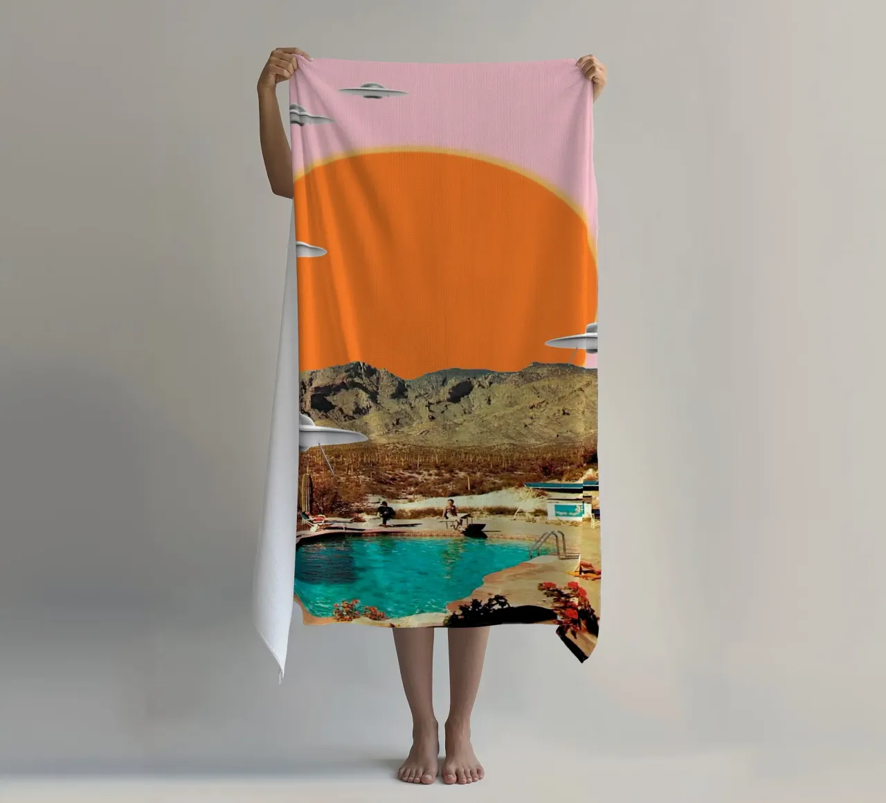 They've arrived (UFOs in the desert) beach towel by MsGonzalez
