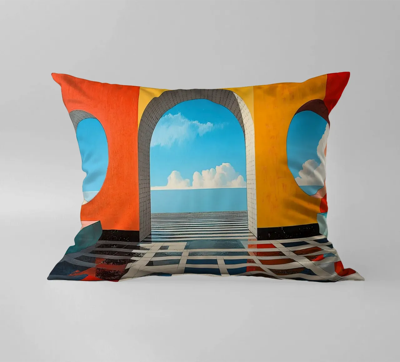 Surrealismus Architektur Design Geometrie Kissen von Nikis Art Studio