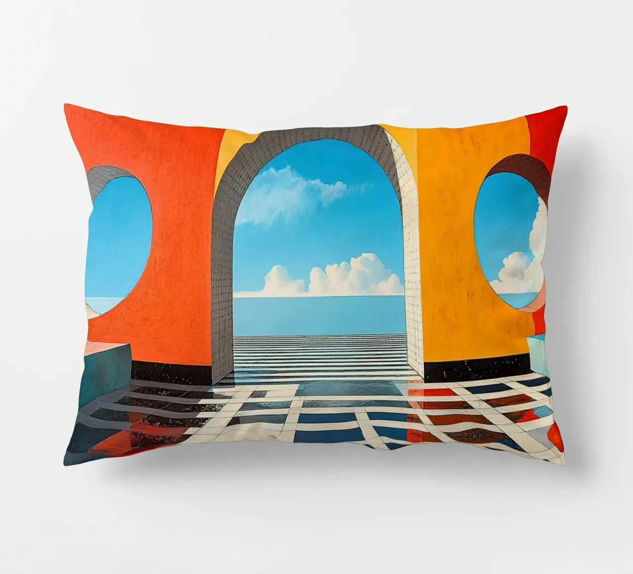 Surrealismus Architektur Design Geometrie Kissen von Nikis Art Studio