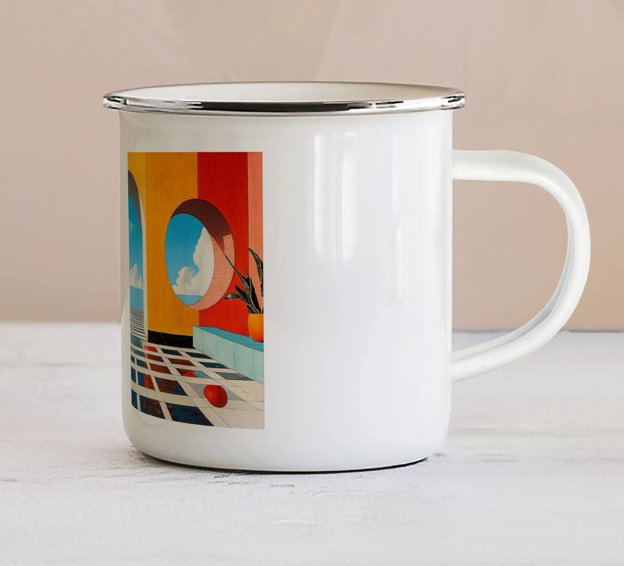 Surréalisme Architecture Design Géométrie mug en émail de Nikis Art Studio