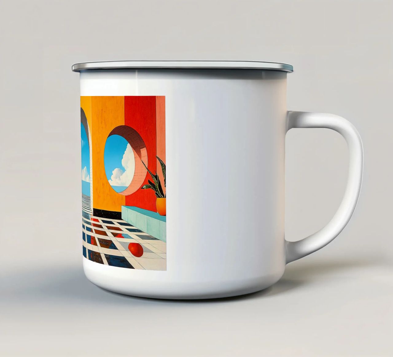 Surréalisme Architecture Design Géométrie mug en émail de Nikis Art Studio