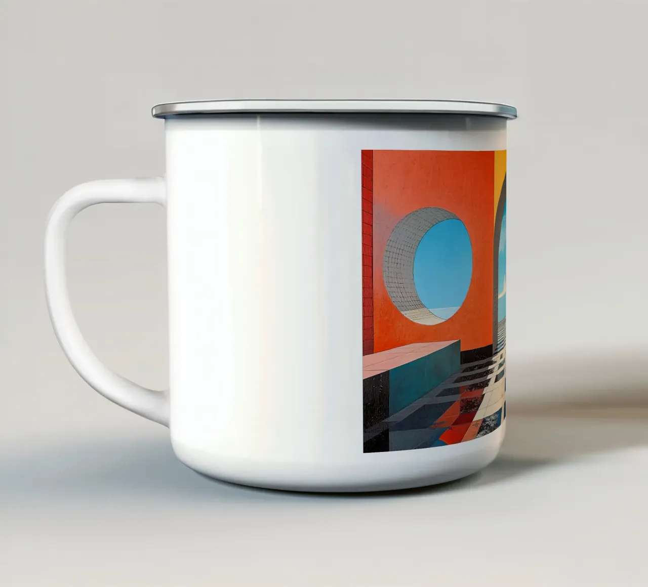 Surrealismus Architektur Design Geometrie Emaille Tasse von Nikis Art Studio