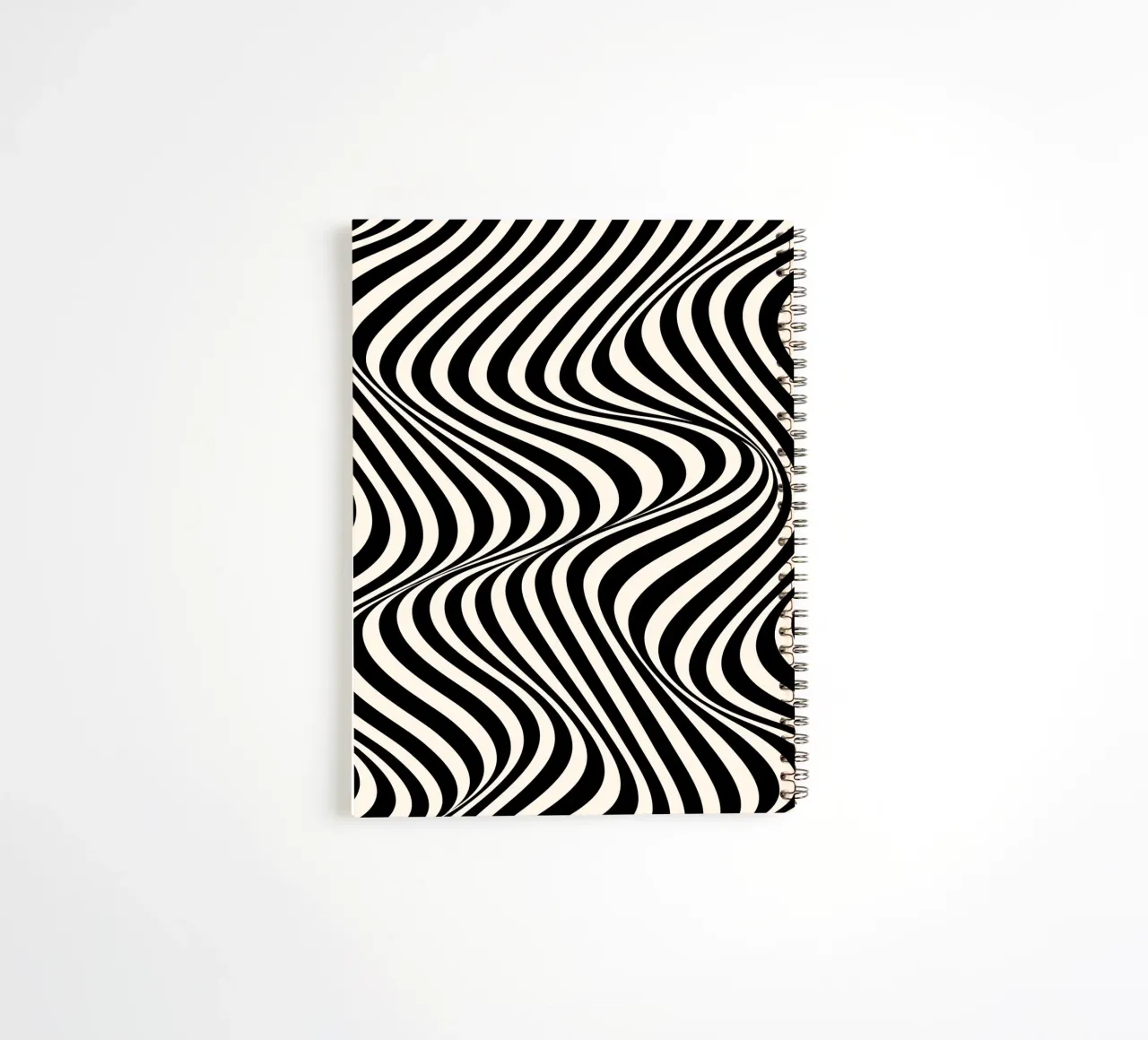 "Wavelength" – Black & White Optical Illusion Print notitieboek met spiraal van PrintCessStudio