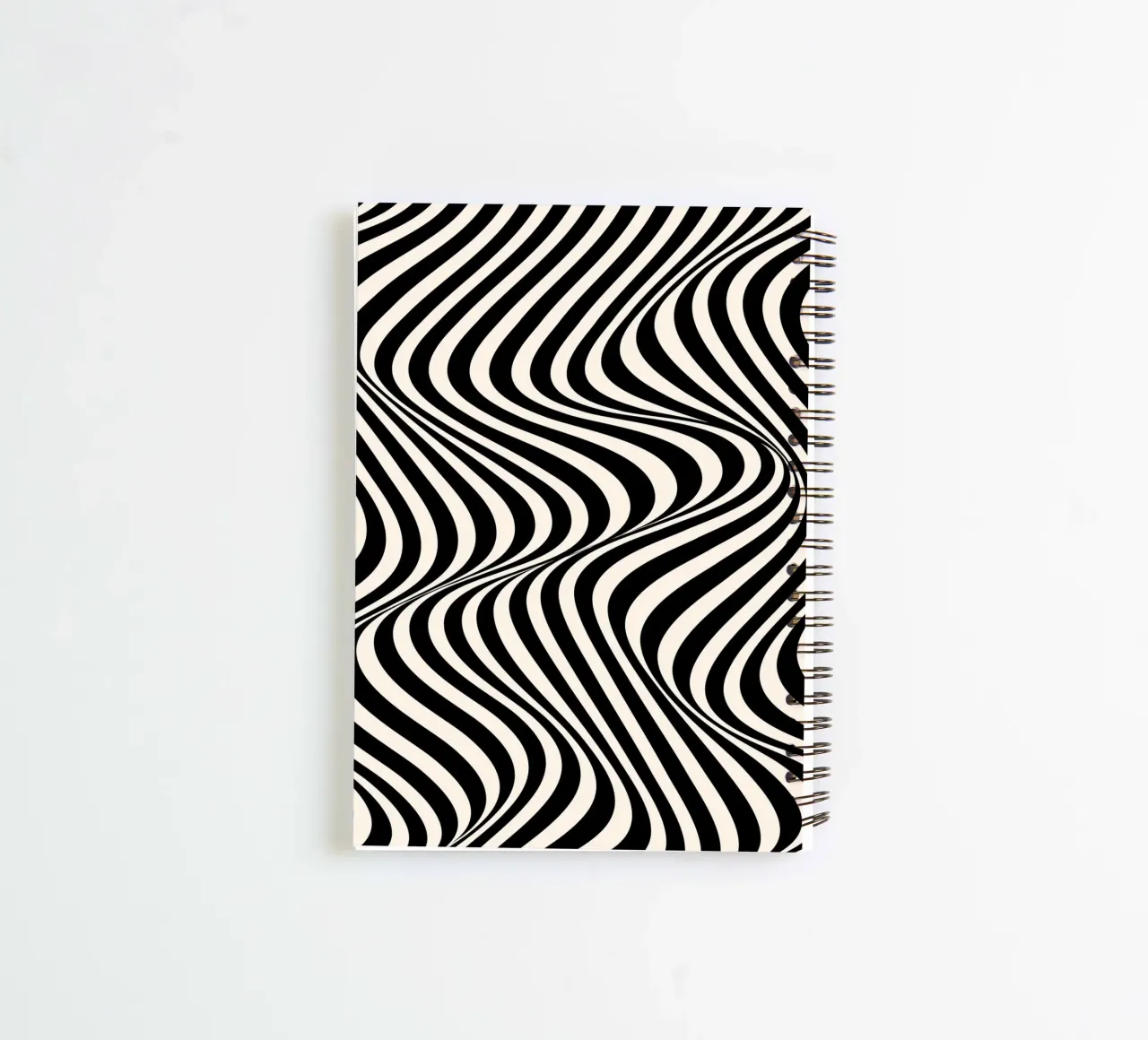 "Wavelength" – Black & White Optical Illusion Print notitieboek met spiraal van PrintCessStudio