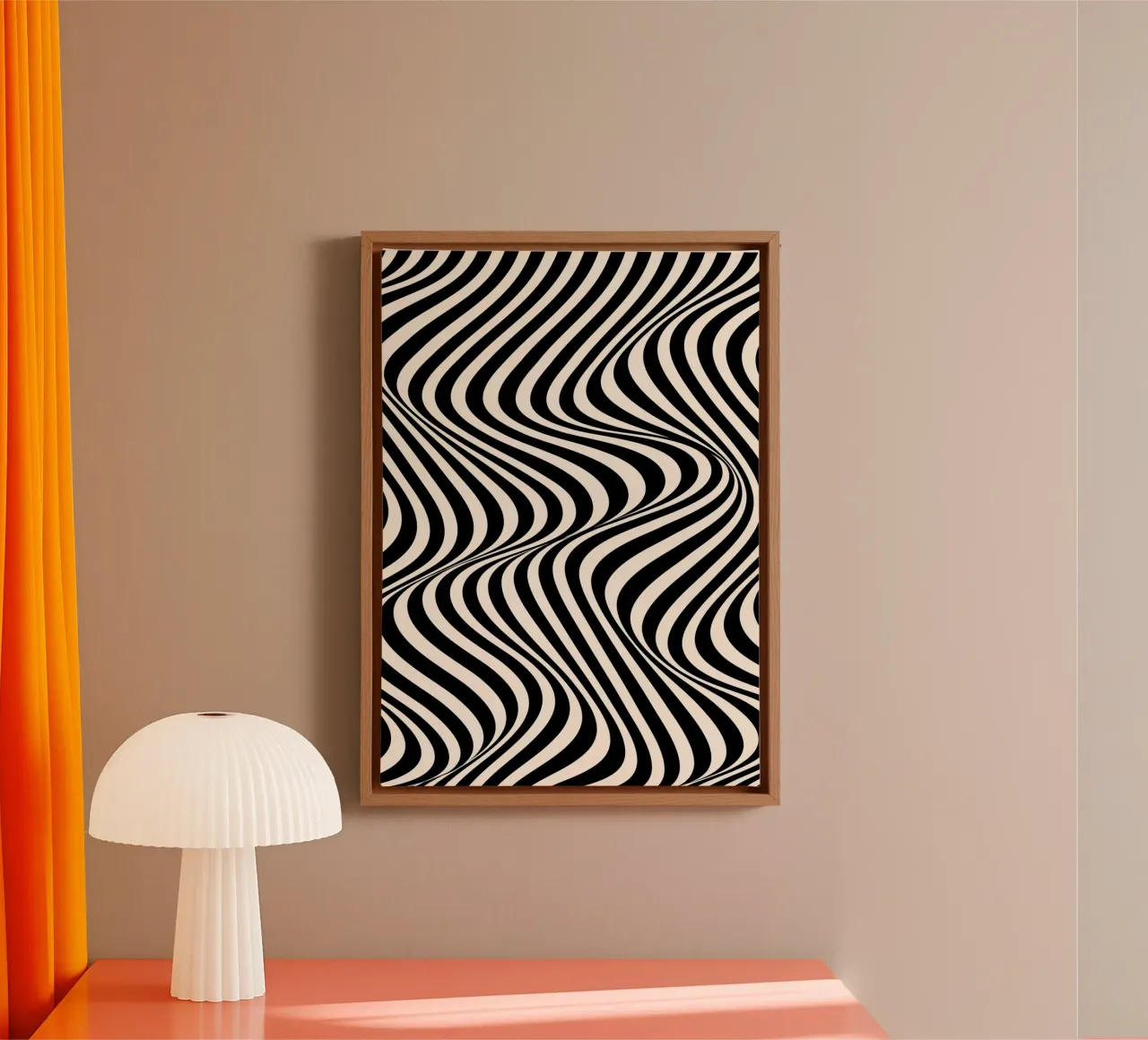"Wavelength" – Black & White Optical Illusion Print tela con Cornice a cassetta da PrintCessStudio