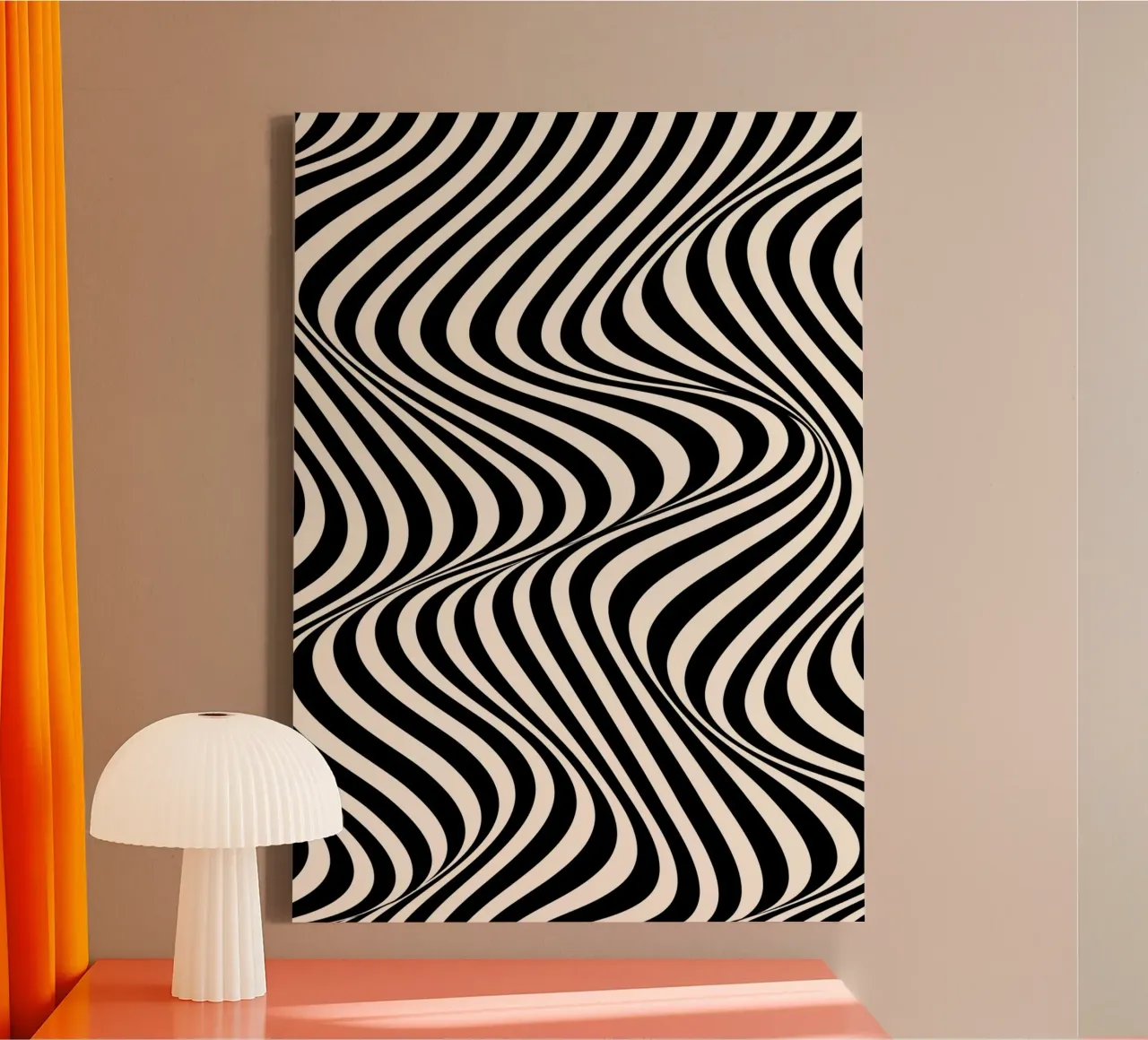 "Wavelength" – Black & White Optical Illusion Print tela con Cornice a cassetta da PrintCessStudio