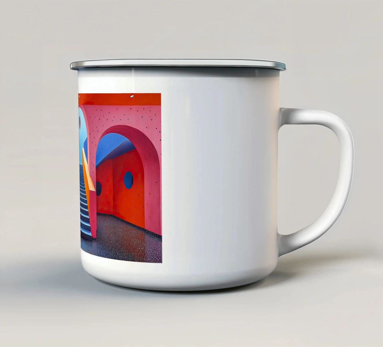 Surrealismus Architektur Design Geometrie Emaille Tasse von Nikis Art Studio
