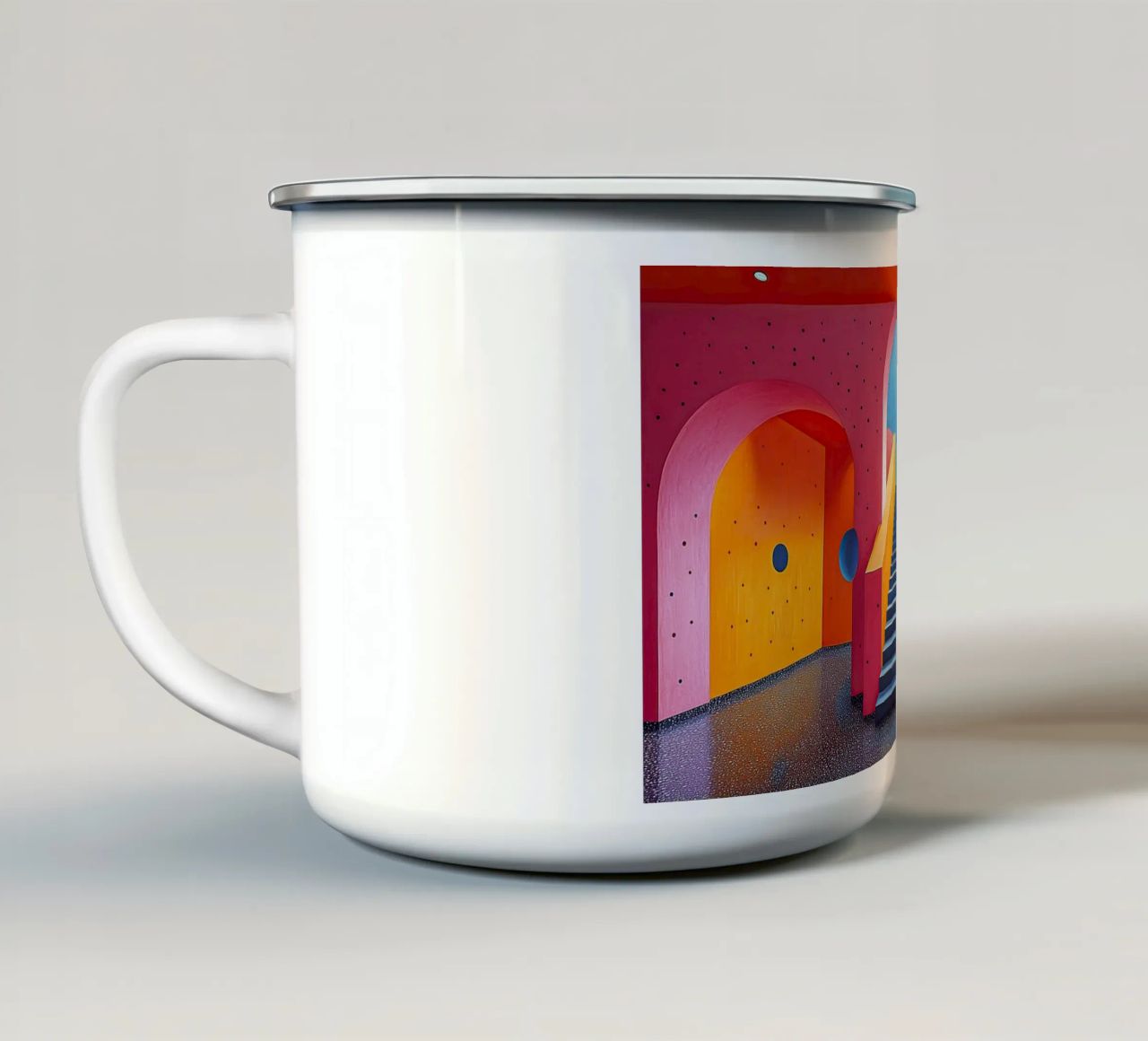 Surrealismus Architektur Design Geometrie Emaille Tasse von Nikis Art Studio