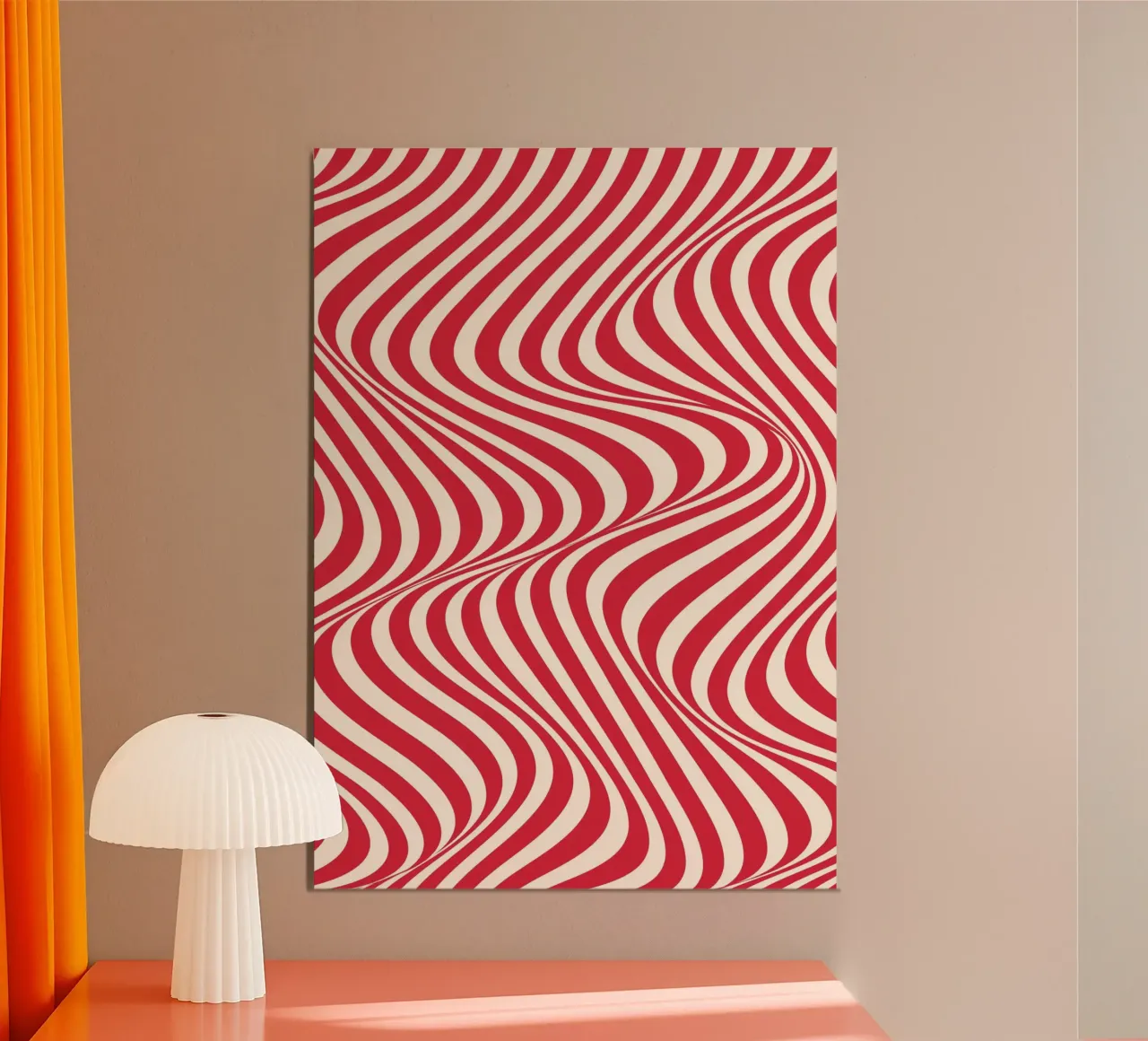 "Wavy Red" – Bold Red Optical Illusion Print alluminio dibond da PrintCessStudio