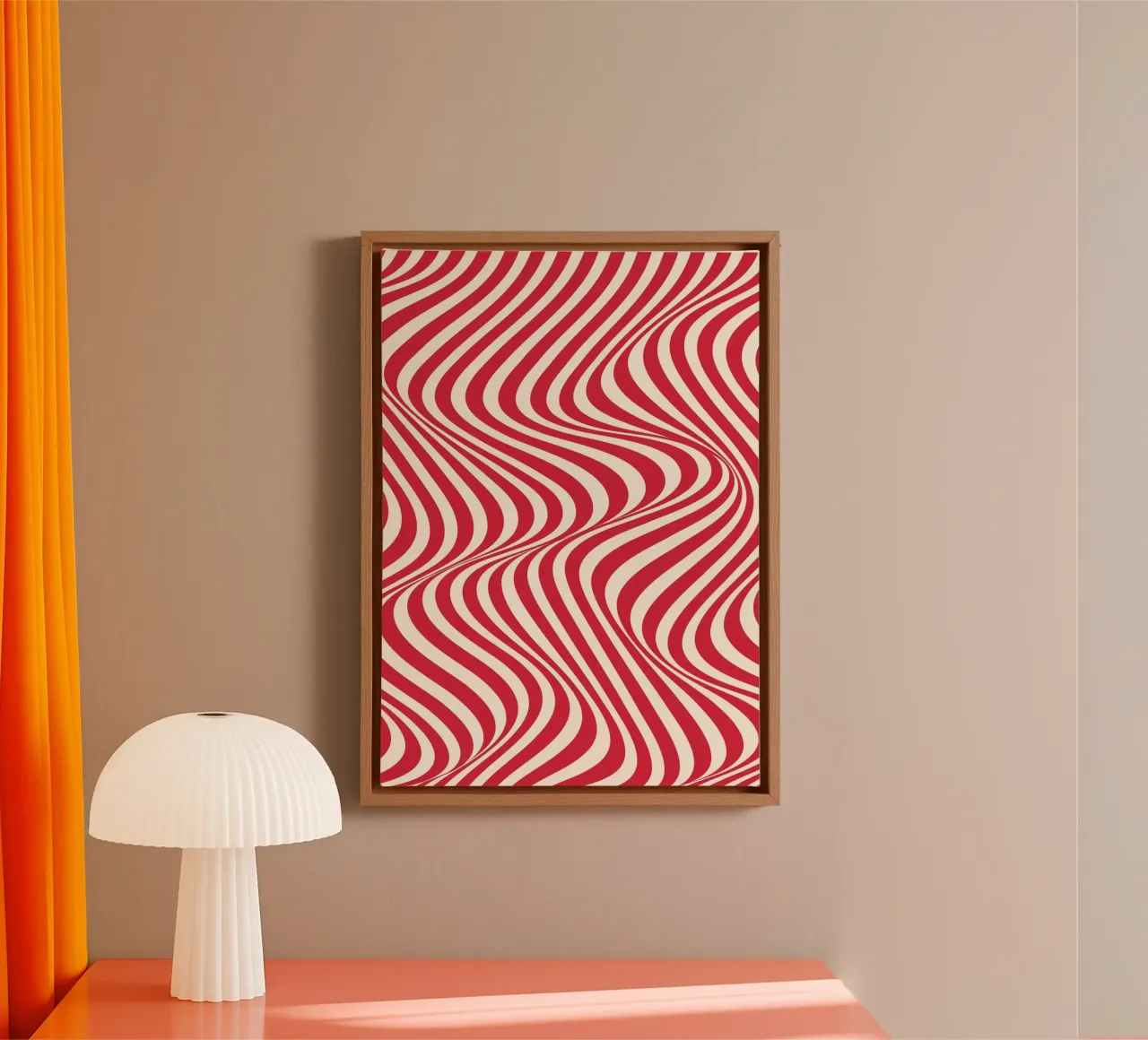 "Wavy Red" – Bold Red Optical Illusion Print tela da PrintCessStudio