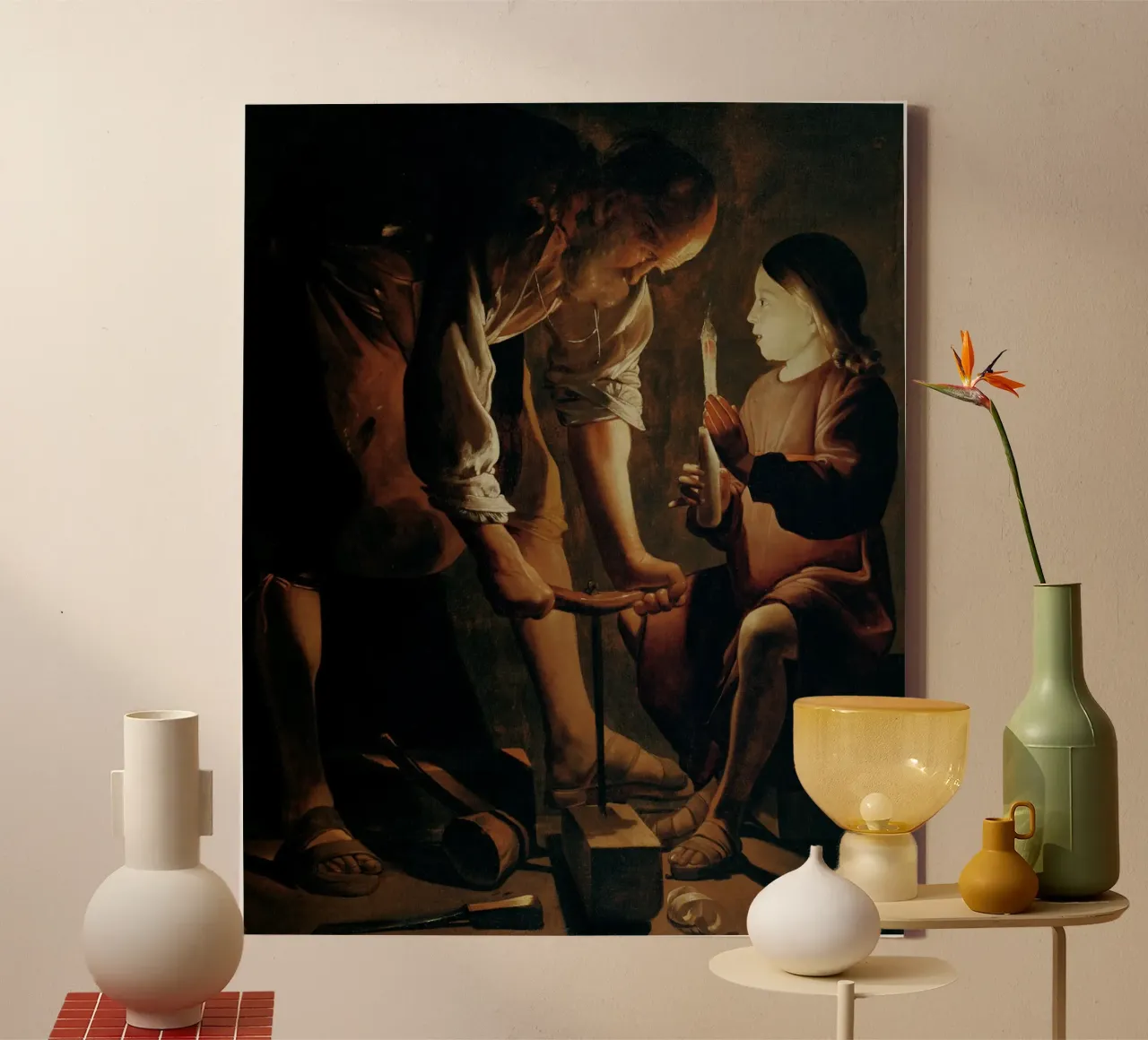 Georges de La Tour - Giuseppe il falegname tela con Cornice a cassetta da Timeless Artworks