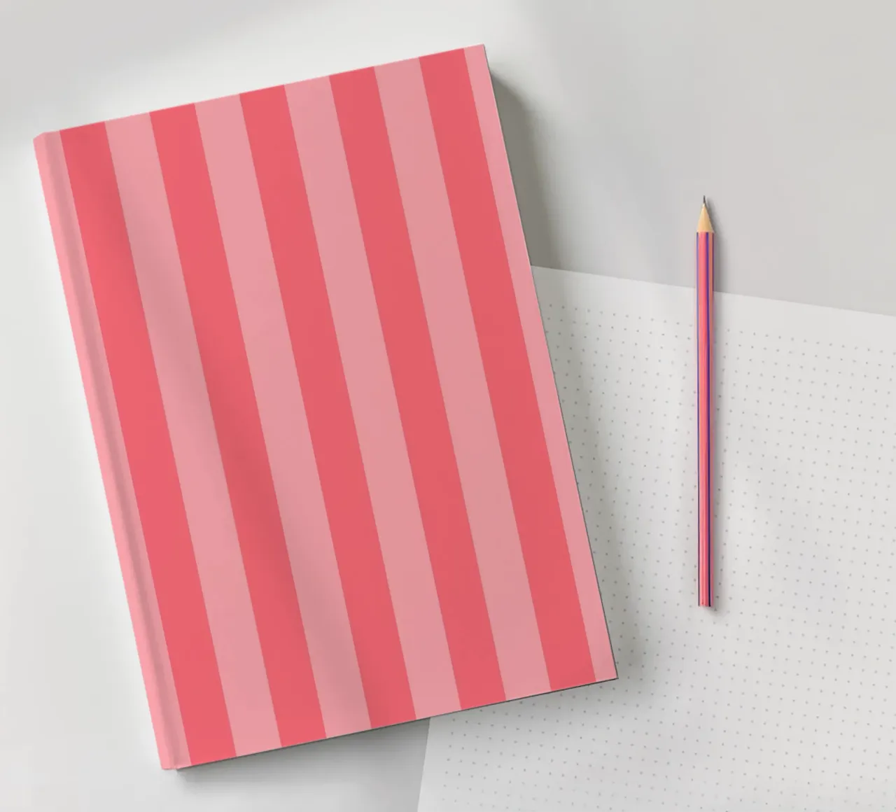 "Modern Stripes" – Bold Red & Pink Geometric Print notebook by PrintCessStudio