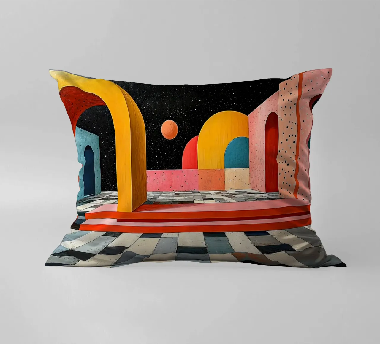 Surrealism Architecture Design Geometry decorative cushion by Nikis Art Studio