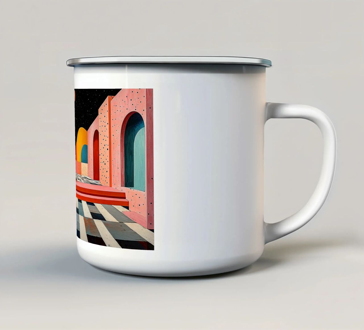 Surrealismo Architettura Design Geometria tazza in smalto da Nikis Art Studio