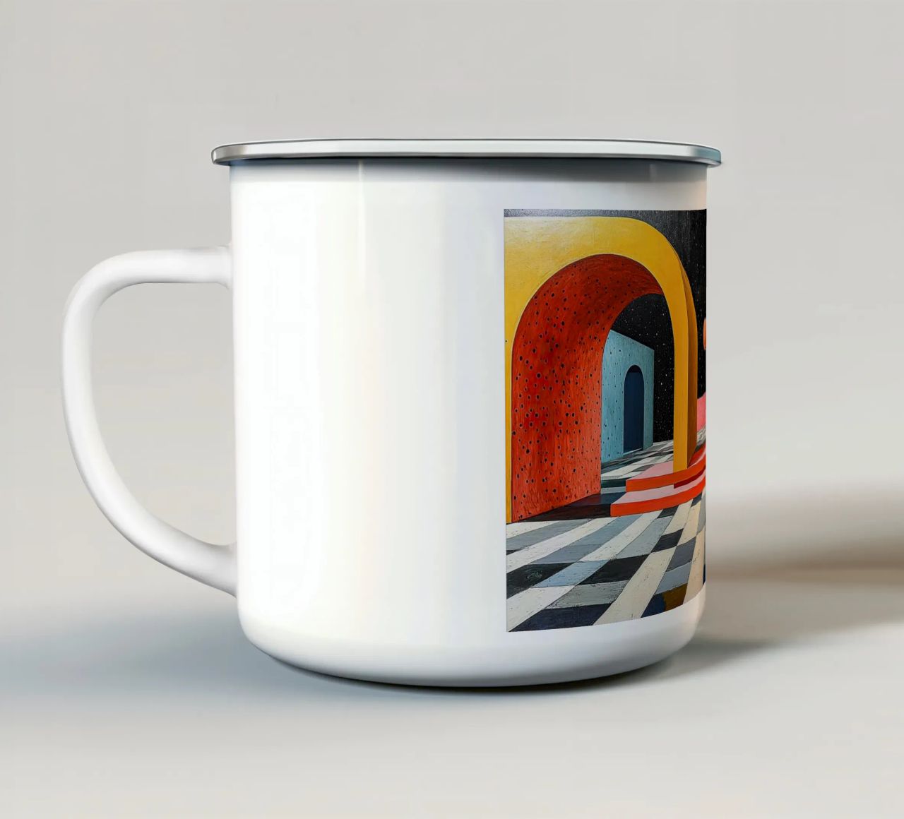 Surrealismo Architettura Design Geometria tazza in smalto da Nikis Art Studio
