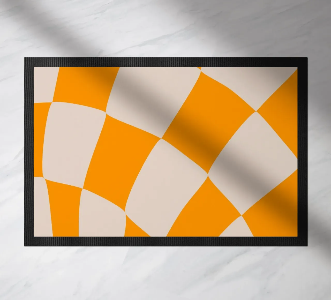 "Checkerboard Glow" – Orange & Beige Checkered Print zerbino da PrintCessStudio