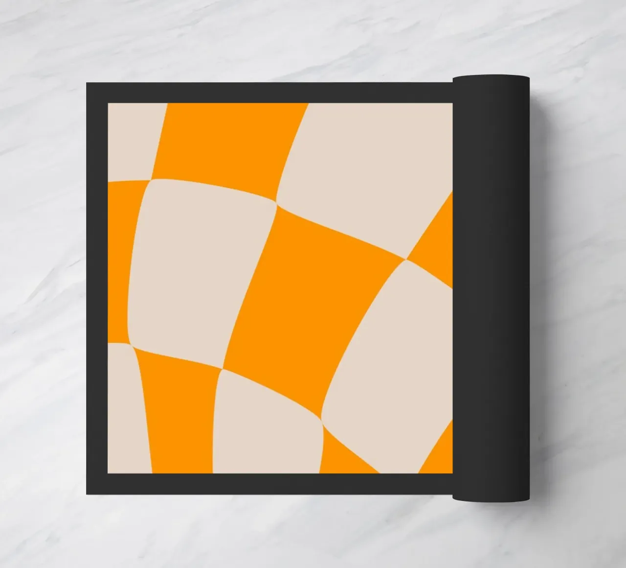 "Checkerboard Glow" – Orange & Beige Checkered Print zerbino da PrintCessStudio