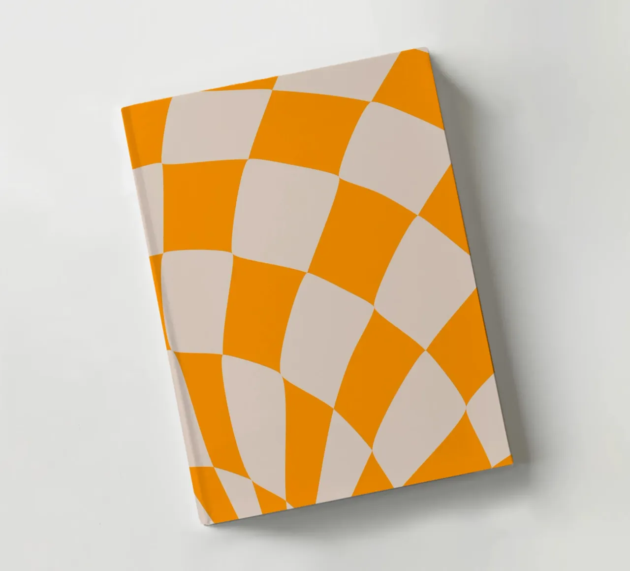 "Checkerboard Glow" – Orange & Beige Checkered Print notebook by PrintCessStudio