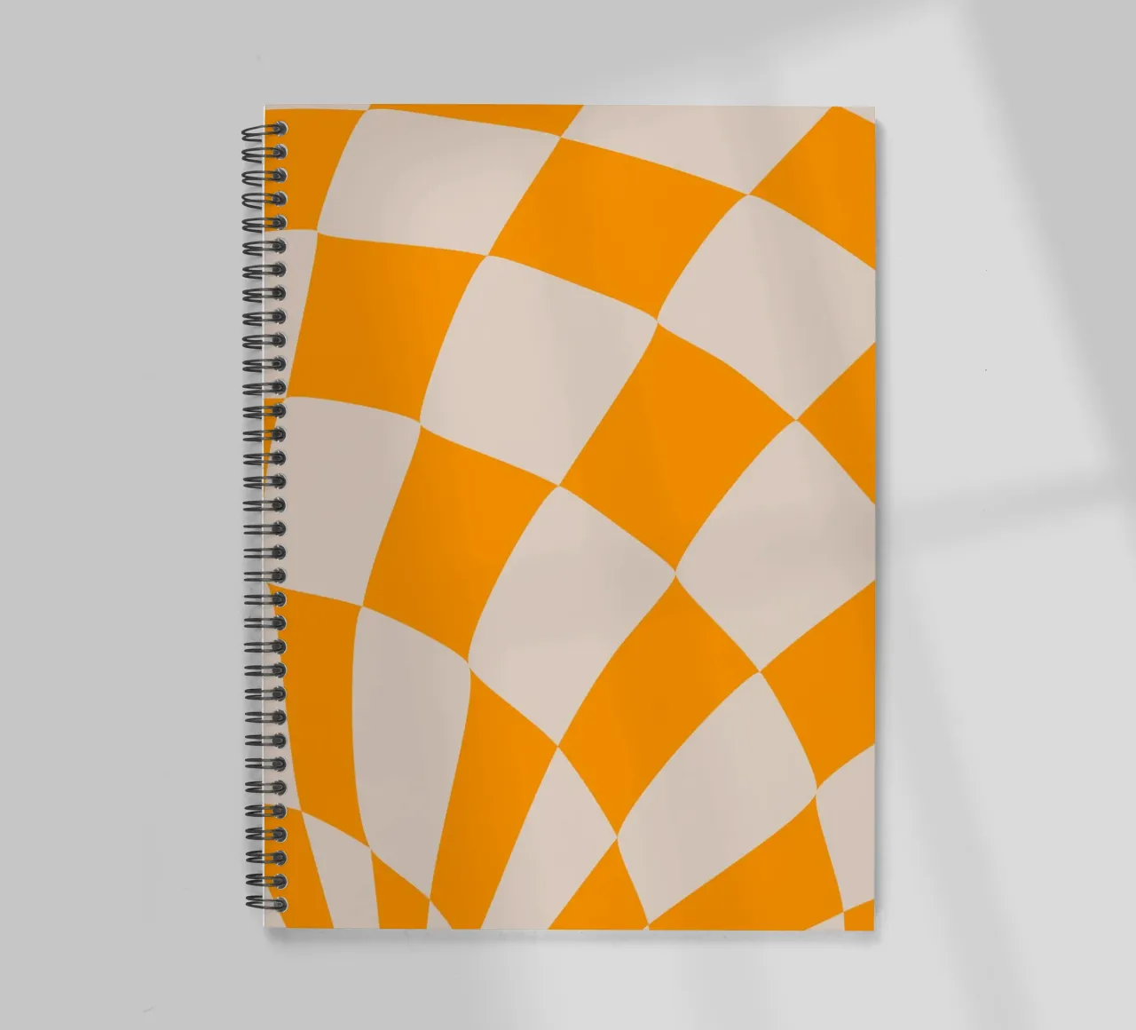 "Checkerboard Glow" – Orange & Beige Checkered Print spiral notebook by PrintCessStudio