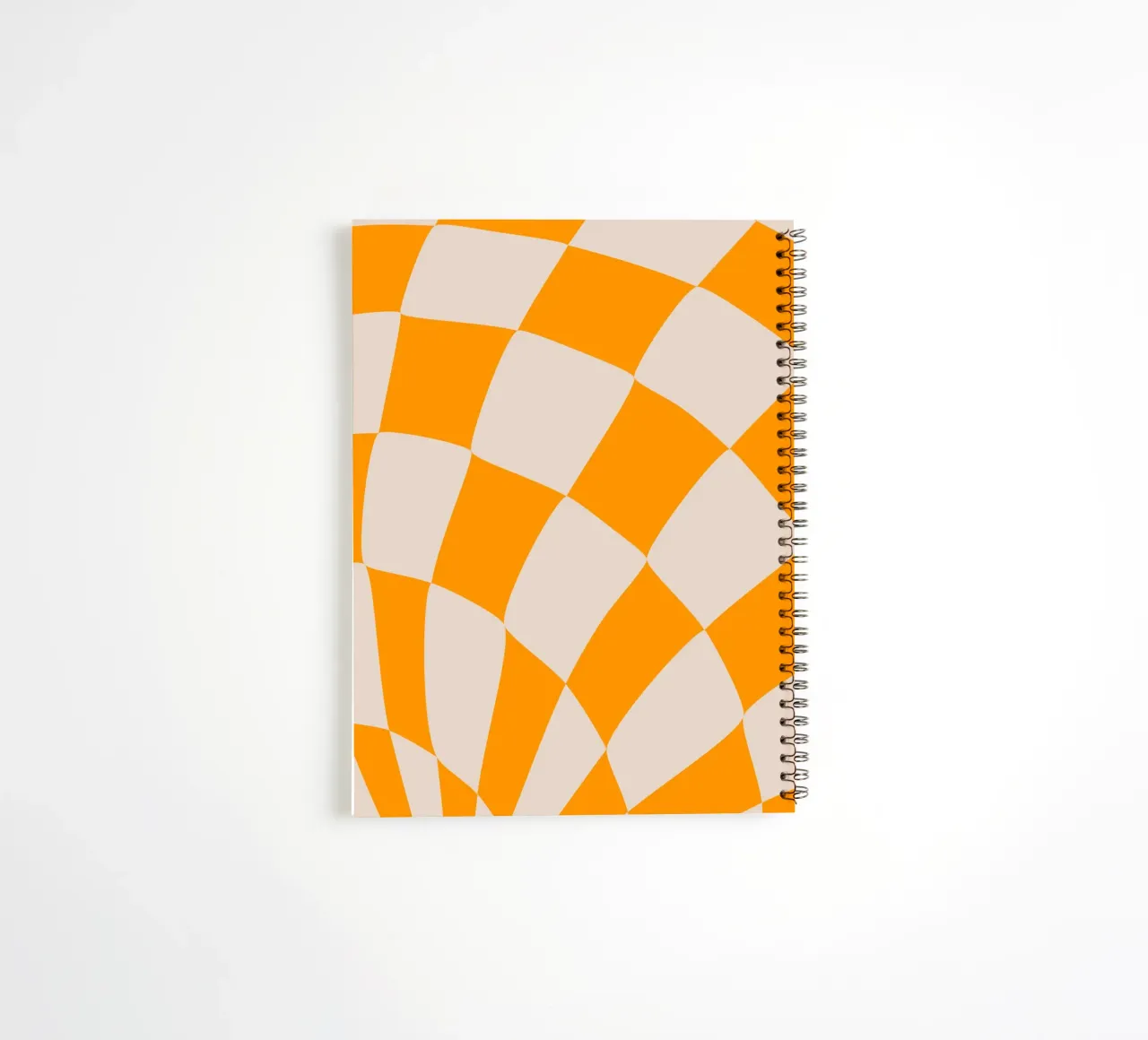 "Checkerboard Glow" – Orange & Beige Checkered Print spiral notebook by PrintCessStudio