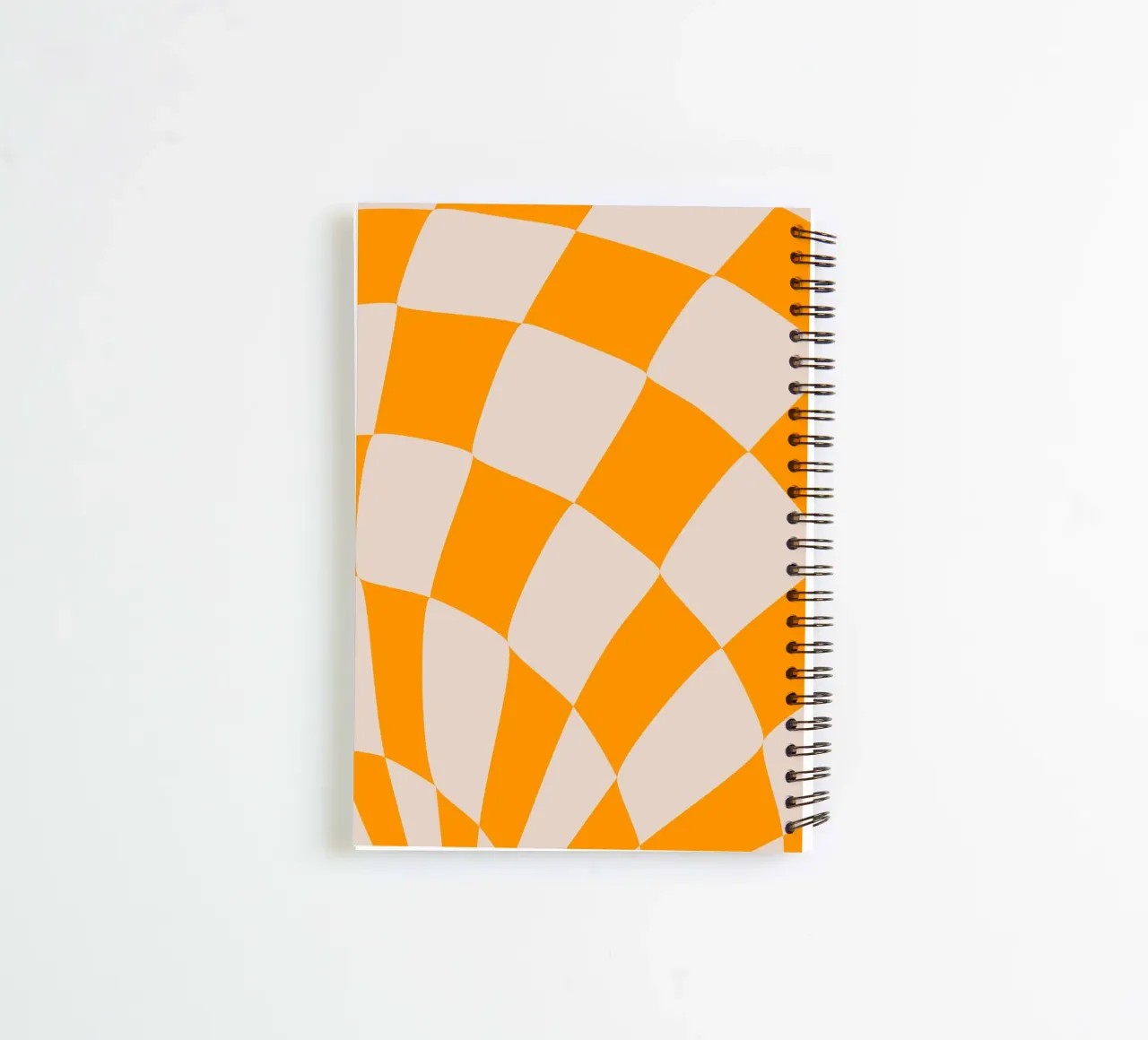"Checkerboard Glow" – Orange & Beige Checkered Print spiral notebook by PrintCessStudio