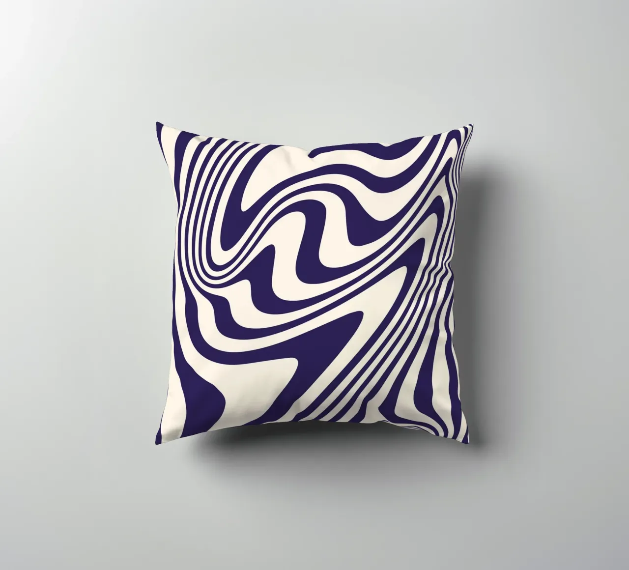 "Hypnotic Flow" – Bue & White Wavy Optical Print cuscino da PrintCessStudio