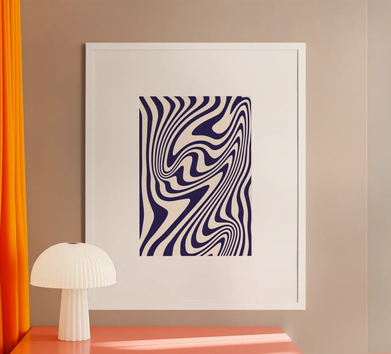 "Hypnotic Flow" – Bue & White Wavy Optical Print poster da PrintCessStudio
