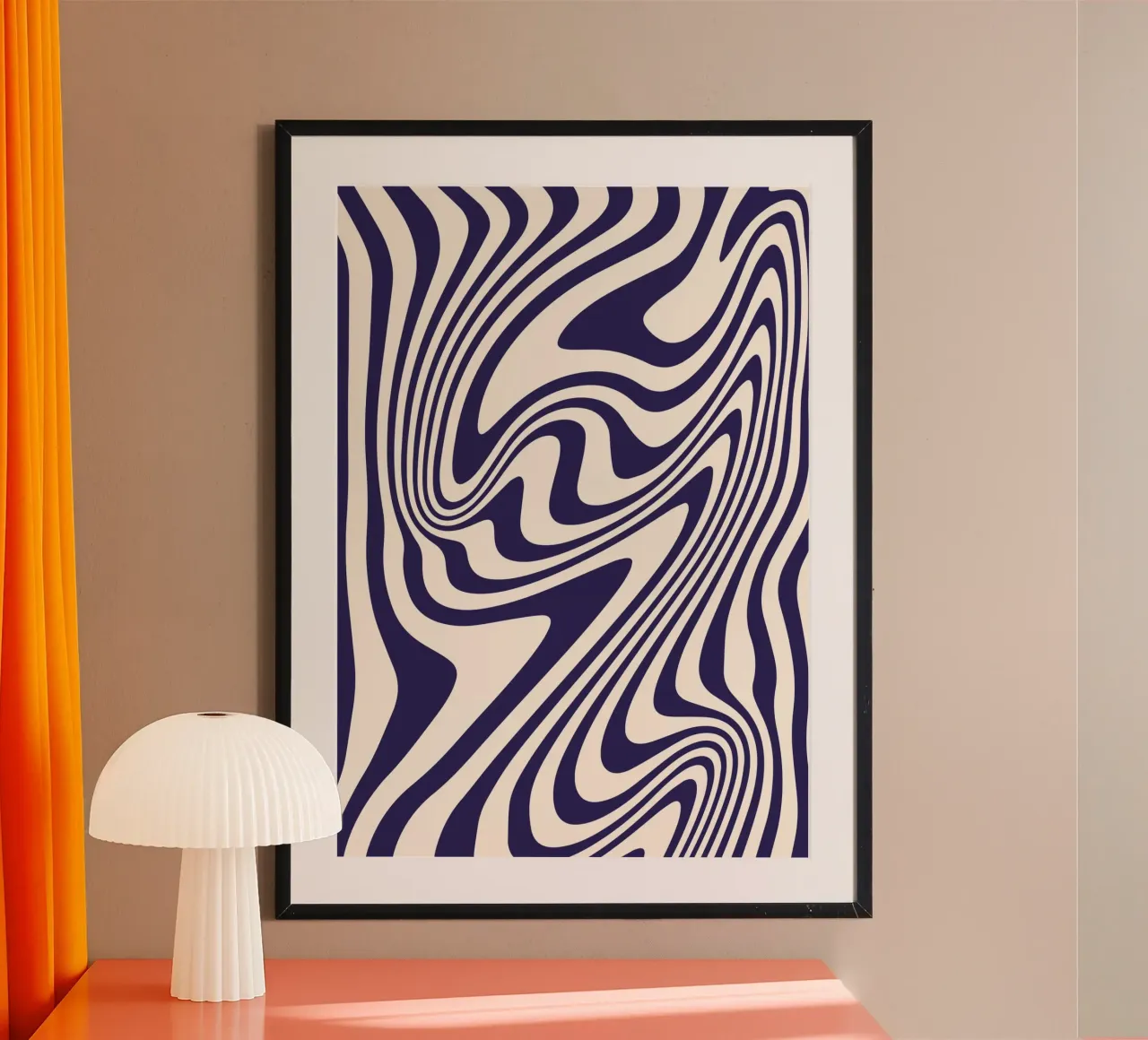 "Hypnotic Flow" – Bue & White Wavy Optical Print carta hahnemühle da PrintCessStudio