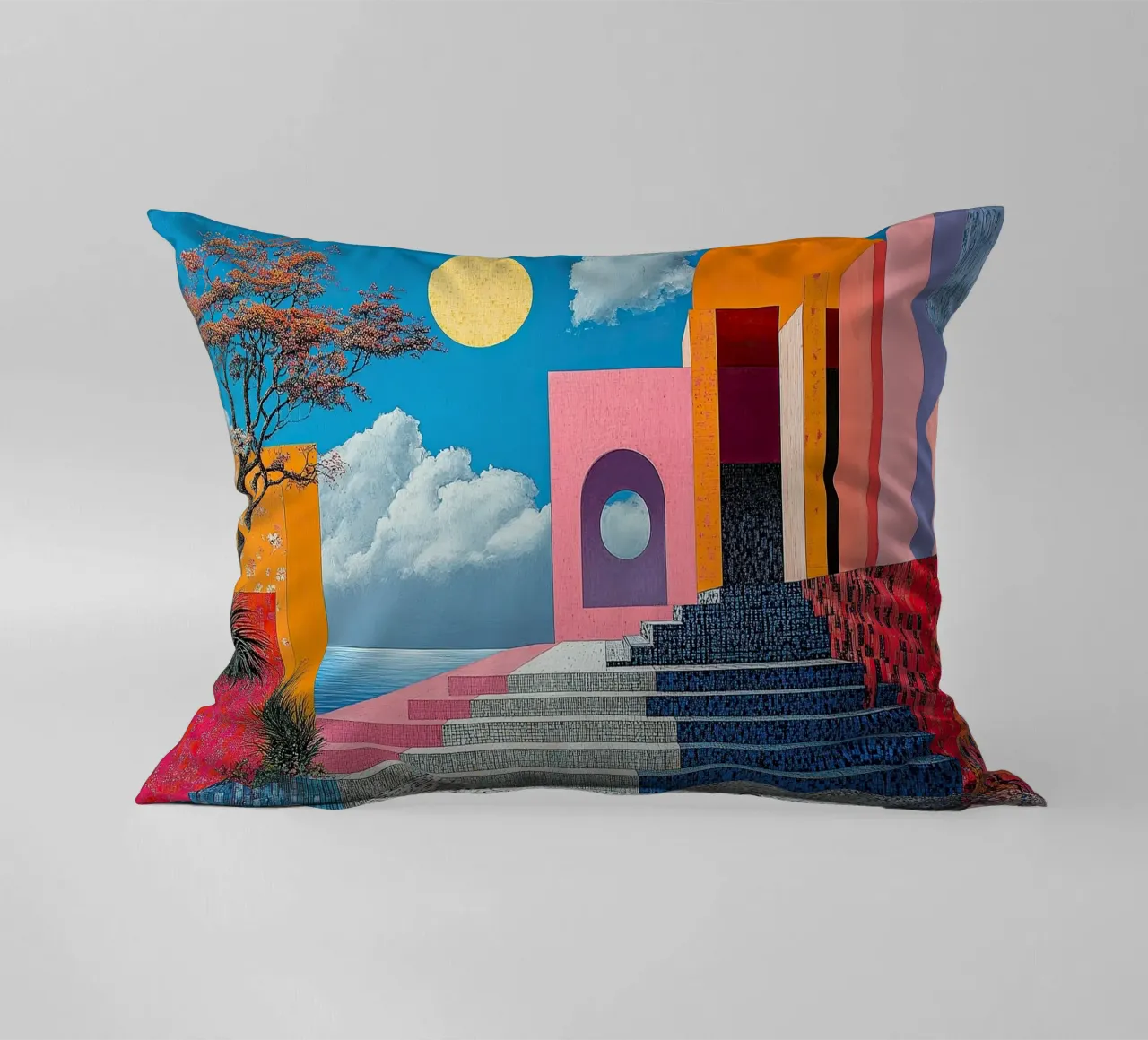 Surrealism Architecture Design Geometry decorative cushion by Nikis Art Studio