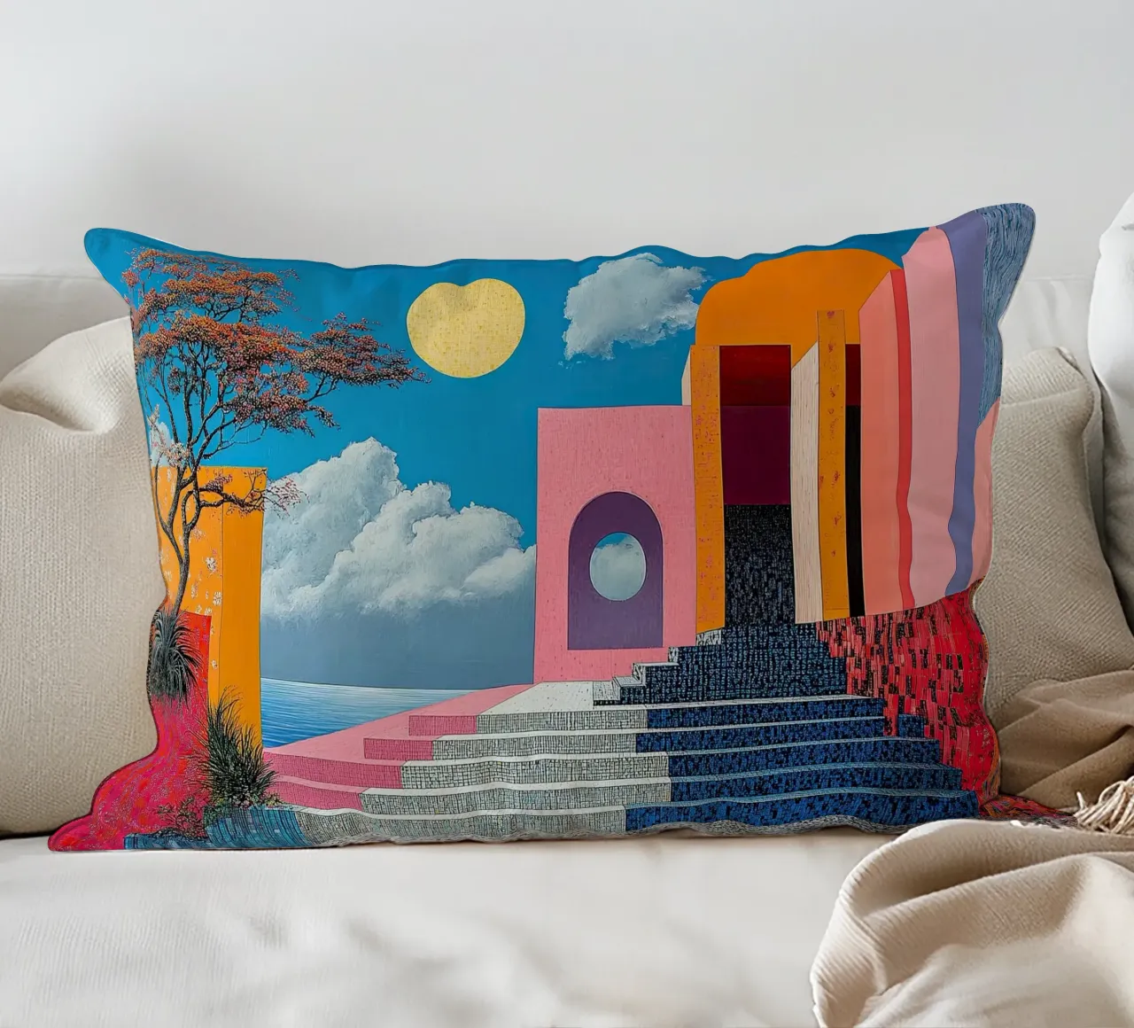 Surrealism Architecture Design Geometry decorative cushion by Nikis Art Studio