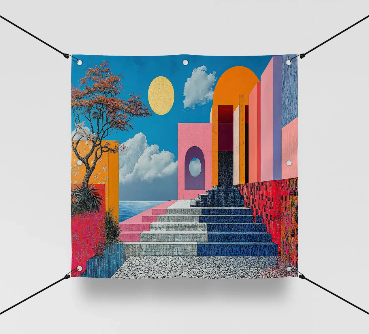 Surrealismus Architektur Design Geometrie PVC Plane von Nikis Art Studio