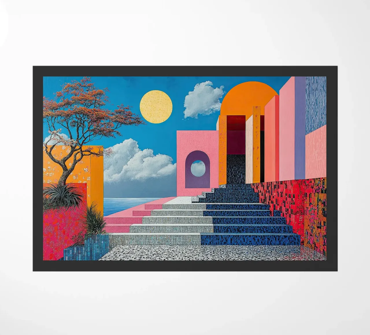 Surrealismus Architektur Design Geometrie Fußmatte von Nikis Art Studio