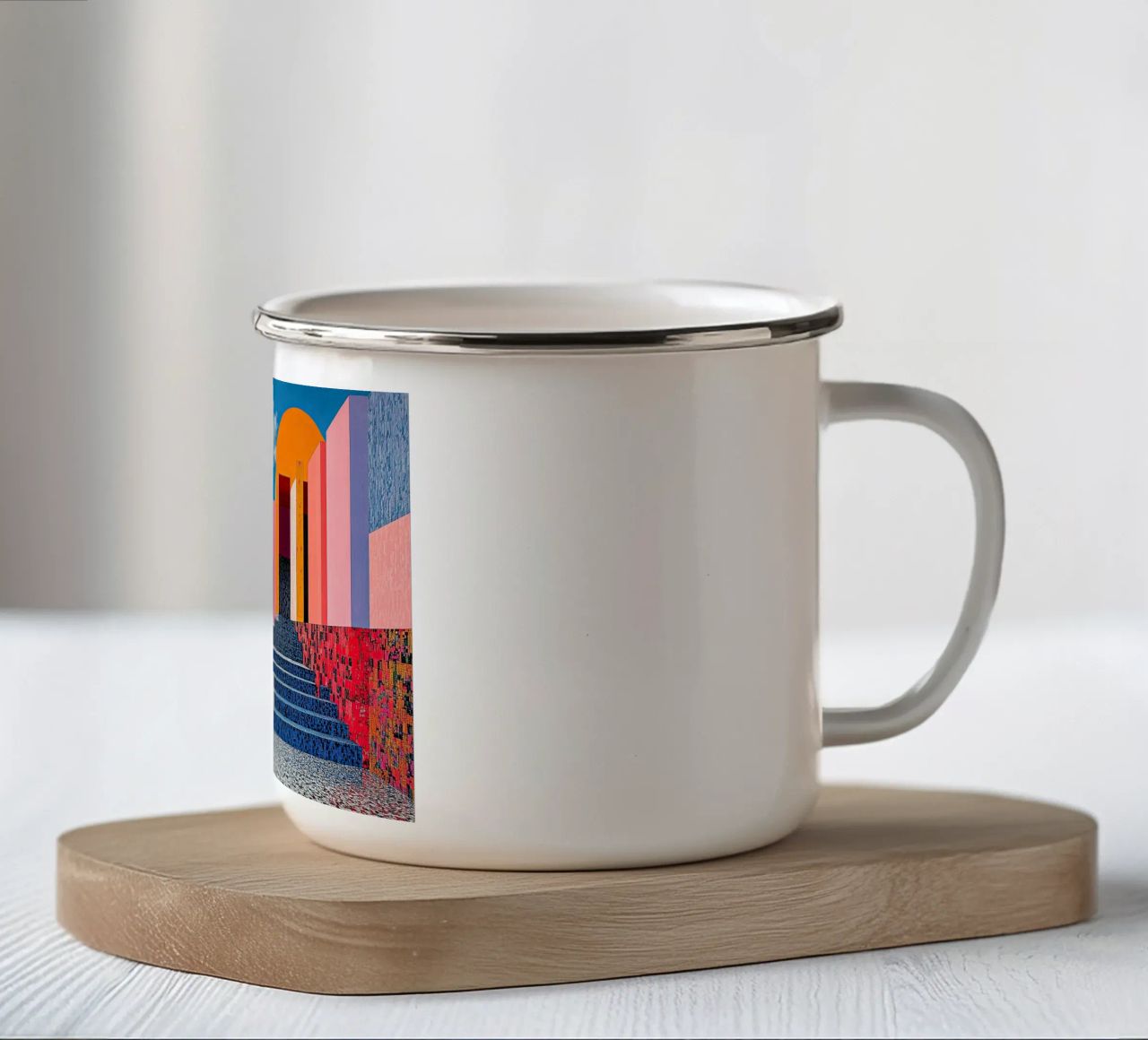 Surrealismus Architektur Design Geometrie Emaille Tasse von Nikis Art Studio